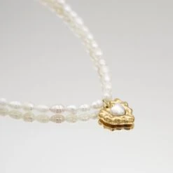Amber Pearl Heart Necklace -Prya Store AmberNecklace01 gold PRYA