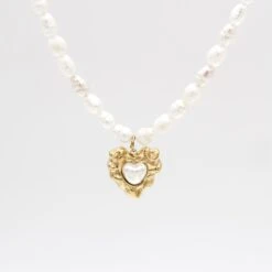 Amber Pearl Heart Necklace
