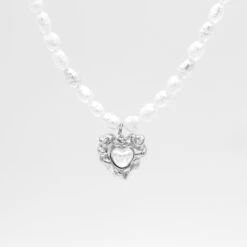 Amber Pearl Heart Necklace -Prya Store AmberNecklace03 silver PRYA