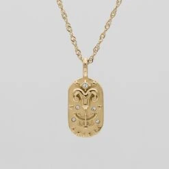 Zodiac Tarot Card Necklace -Prya Store AriesZodiacTarotCardNecklace Gold 01 PRYA
