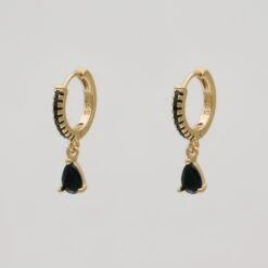 Aurora Gemstone Huggie Earrings -Prya Store AurorahuggiesEarrings Studio Onyx 01 PRYA