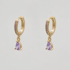 Aurora Gemstone Huggie Earrings -Prya Store AurorahuggiesEarrings Studio Purple 01 PRYA