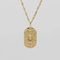 Zodiac Tarot Card Necklace -Prya Store CancerZodiacTarotCardNecklace Gold 01 PRYA