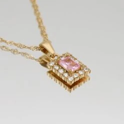 Gaia Gemstone Tablet Necklace -Prya Store GaiaGemstoneNecklace Pink 03 PRYA
