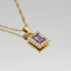 Gaia Gemstone Tablet Necklace -Prya Store GaiaGemstoneNecklace Purple 02 PRYA