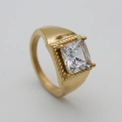 Hana Gemstone Signet Ring -Prya Store HanaSignetRing Studio Gold Clear 01 PRYA