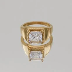 Hana Gemstone Signet Ring -Prya Store HanaSignetRing Studio Gold Clear 04 PRYA