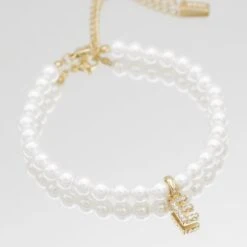 ICY Pearl Initial Bracelet -Prya Store ICYPearlInitialAnklet E 01 PRYA