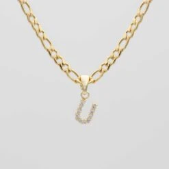 ICY Initial Necklace | Figaro 37 ICY Initial Necklace | Figaro -Prya Store ICY Initial Necklace Figaro U gold PRYA