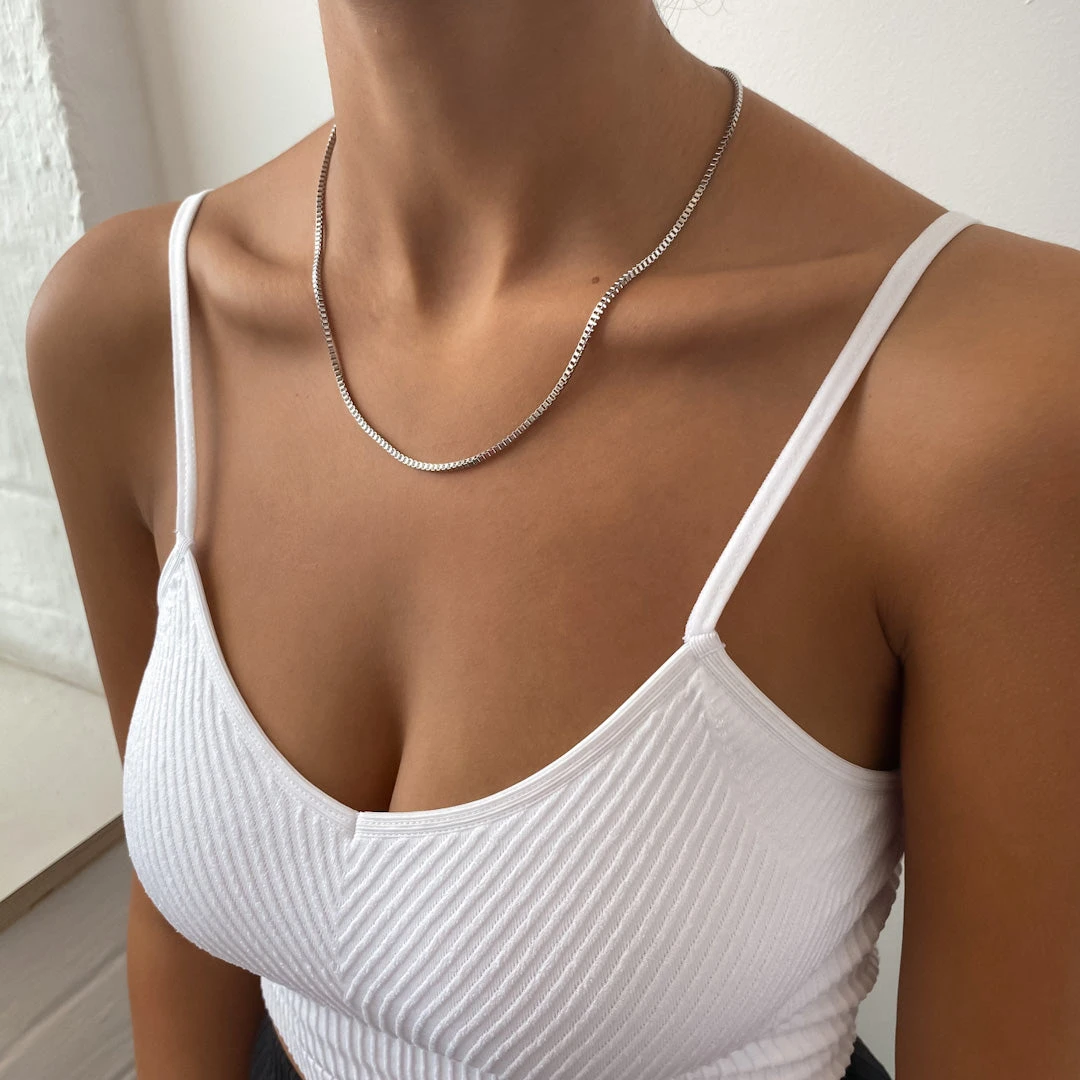 Box Chain Necklace | Silver 9 Box Chain Necklace | Silver - Image 9