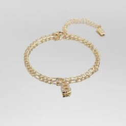 ICY Initial Anklet | Figaro -Prya Store Icy Initial Anklet Figaro gold B PRYA