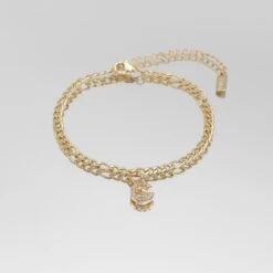 ICY Initial Anklet | Figaro -Prya Store Icy Initial Anklet Figaro gold C PRYA