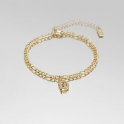 ICY Initial Anklet | Figaro -Prya Store Icy Initial Anklet Figaro gold D PRYA