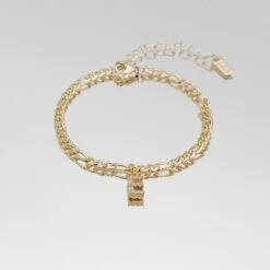 ICY Initial Anklet | Figaro -Prya Store Icy Initial Anklet Figaro gold E PRYA