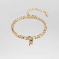 ICY Initial Anklet | Figaro -Prya Store Icy Initial Anklet Figaro gold F PRYA