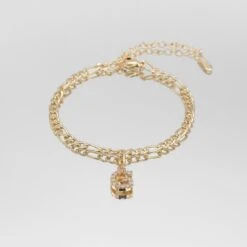ICY Initial Anklet | Figaro -Prya Store Icy Initial Anklet Figaro gold G PRYA
