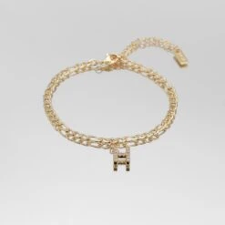 ICY Initial Anklet | Figaro -Prya Store Icy Initial Anklet Figaro gold H PRYA