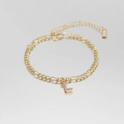 ICY Initial Anklet | Figaro -Prya Store Icy Initial Anklet Figaro gold L PRYA