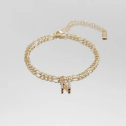 ICY Initial Anklet | Figaro -Prya Store Icy Initial Anklet Figaro gold N PRYA