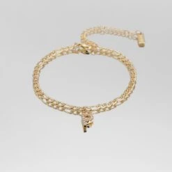 ICY Initial Anklet | Figaro -Prya Store Icy Initial Anklet Figaro gold P PRYA