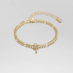 ICY Initial Anklet | Figaro -Prya Store Icy Initial Anklet Figaro gold T PRYA