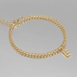 ICY Initial Anklet | Cuban -Prya Store Initial stone E gold PRYA