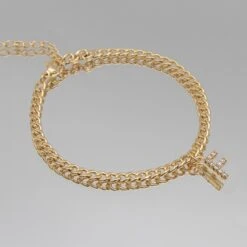 ICY Initial Anklet | Cuban -Prya Store Initial stone F gold PRYA