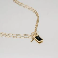 Kyra Onyx T-Bar Necklace 5 Kyra Onyx T-Bar Necklace -Prya Store KyraNecklace Studio Gold 03 PRYA