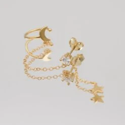 Moon & Star Drop Earring -Prya Store MoonEarring Studio Gold 06 PRYA