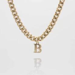 Mya Initial Necklace | Thick Cuban -Prya Store Mya Initial Necklace Thick Cuban B gold PRYA