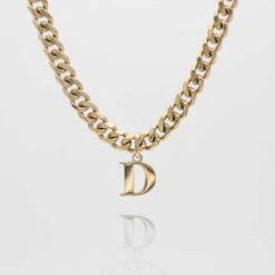 Mya Initial Necklace | Thick Cuban -Prya Store Mya Initial Necklace Thick Cuban D gold PRYA