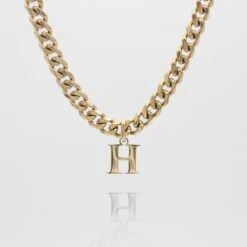 Mya Initial Necklace | Thick Cuban -Prya Store Mya Initial Necklace Thick Cuban H gold PRYA