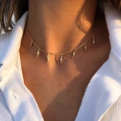 Lightning Bolt Choker -Prya Store New fashion trendy jewelry Flash cz lightning charm tassel choker DIY multi layer GOLD COLOR necklace