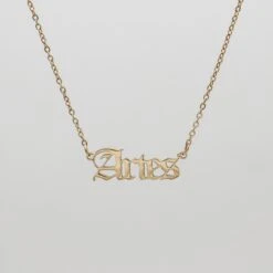 Old English Zodiac Name Necklace -Prya Store Old English Zodiac Necklace Aries 01 PRYA