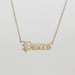 Old English Zodiac Name Necklace -Prya Store Old English Zodiac Necklace Pisces 01 PRYA 1