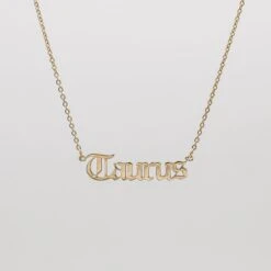 Old English Zodiac Name Necklace -Prya Store Old English Zodiac Necklace Taurus 01 PRYA 1