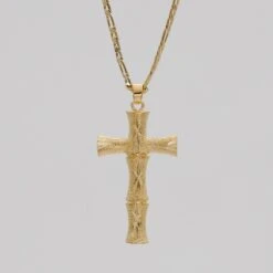 Bamboo Cross Gold Filled Necklace