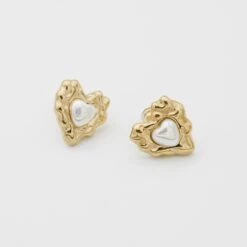 Amber Heart & Pearl Earrings -Prya Store P1720180