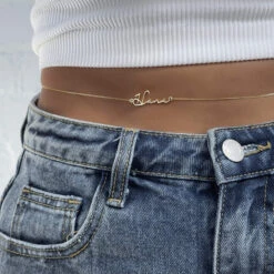 Selina Custom Name Belly Chain 24 Selina Custom Name Belly Chain -Prya Store PRYA SelinaMiniCurbBellyChain