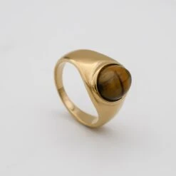 Amber Tiger Eye Signet Ring -Prya Store PRYACUSTOMNAMENECKLACE 1390863