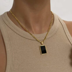 Saraya Onyx Tablet Necklace 16 Saraya Onyx Tablet Necklace -Prya Store PRYANECKLACE 17