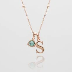 Kayla Initial & Birthstone Necklace -Prya Store PersonlisedInitial BirthstoneNecklace 1 Edit 3