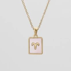 Pink Zodiac Symbol Necklace -Prya Store PinkZodiacSymbolNecklace Aries PRYA