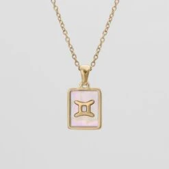 Pink Zodiac Symbol Necklace -Prya Store PinkZodiacSymbolNecklace Gemini PRYA