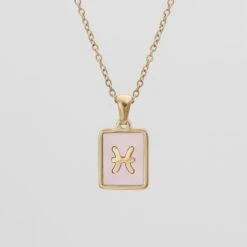 Pink Zodiac Symbol Necklace -Prya Store PinkZodiacSymbolNecklace Pisces PRYA