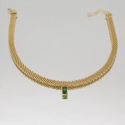 Raya Thick Necklace -Prya Store RayaNecklace Studio Gold Emerald 01 PRYA