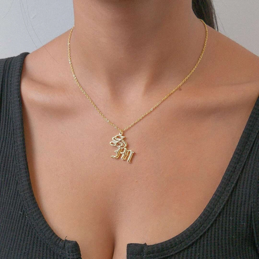 Old English Double Initial Necklace 8 Old English Double Initial Necklace - Image 8