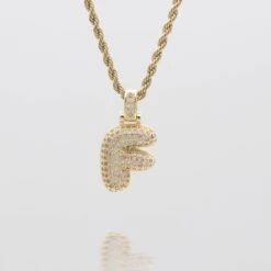 ICY Bubble Letter Initial Necklace -Prya Store thebubbleinitialnecklace F gold PRYA